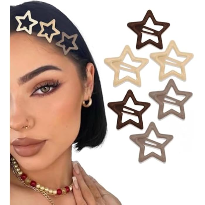 6Pc/Set Solid Star Hairclips Women Girls Brown Colorful Kawaii Star Barrettes Women Versatile Metal Snap Clip Headdress Hair Clip Accessories - Image 1